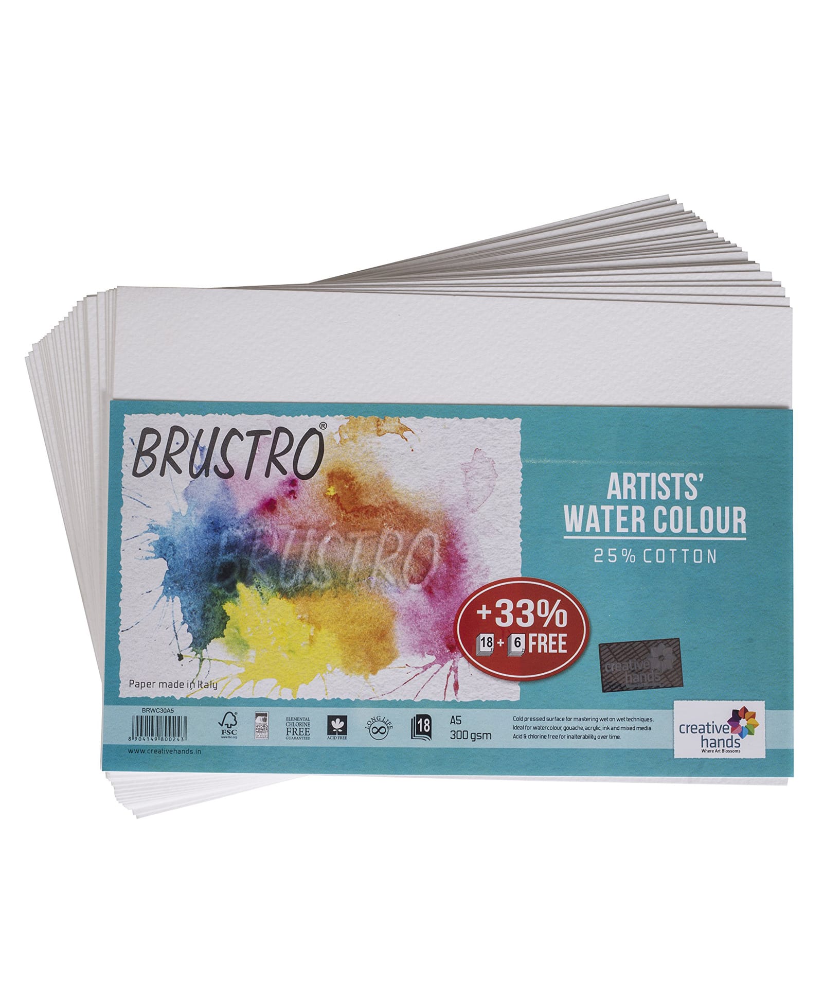 Brustro Artists Watercolour Paper (25% Cotton) - 300gsm - A5