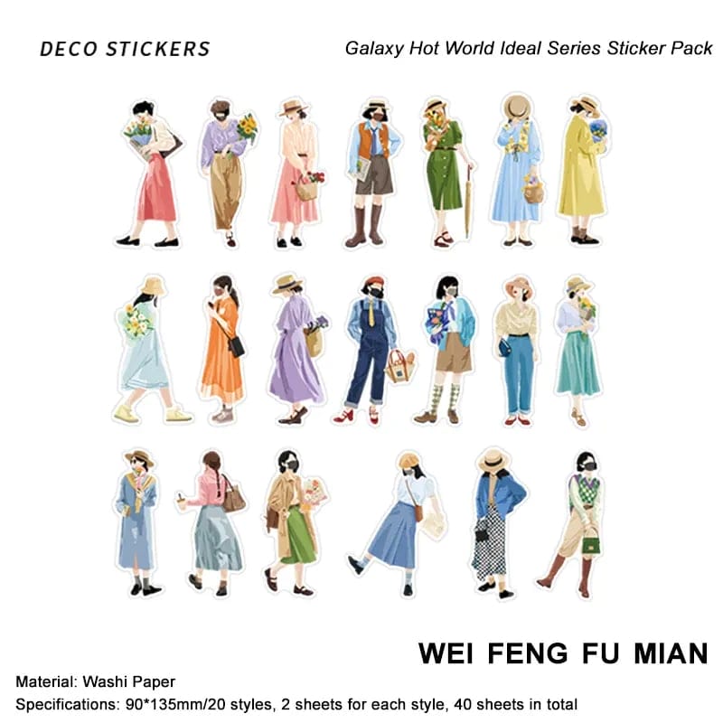 Fashion Girls Washi Sticker (40 pcs) - Beautiful Fashion Girls Sticker 40pcs Beautiful Fashion Girls Washi Sticker (40 pcs) - Beautiful