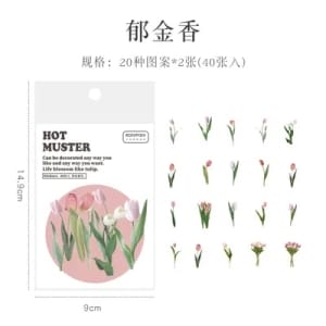 Clear Opaque Stickers for Journalling (40 pcs) - Tulips