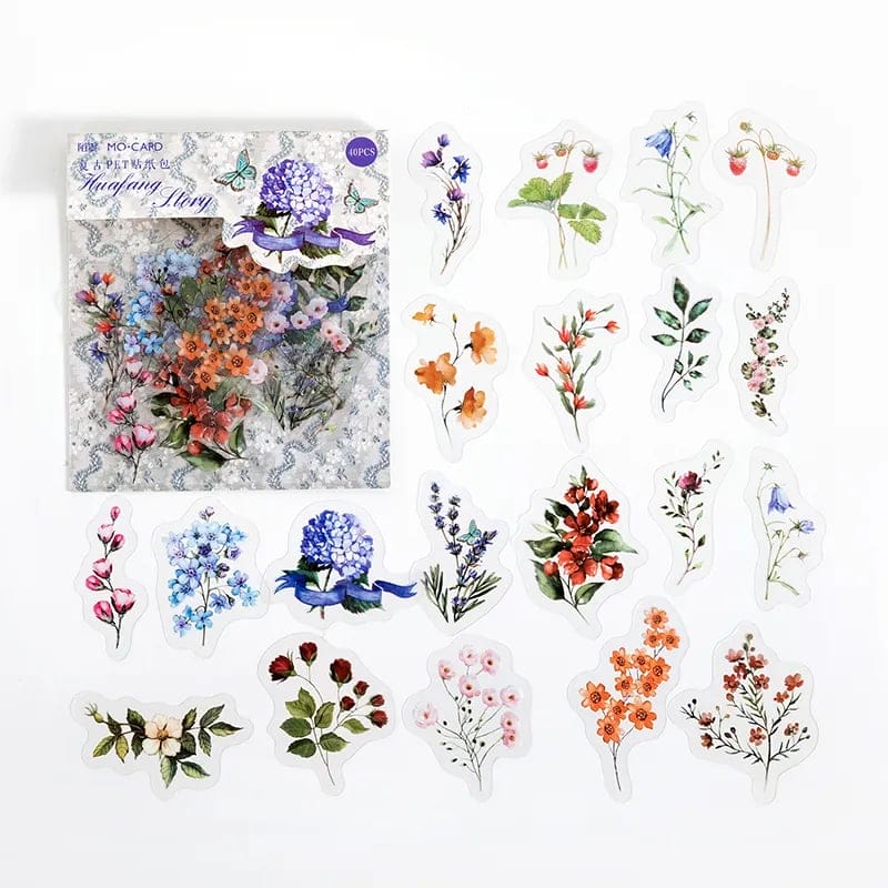 Clear PET Stickers (40 pcs) - Huafang Story - Flowers (MMK06F278) clear PET stickers 40pcs Hufang Story Clear PET Stickers (40 pcs) - Huafang Story - Flowers (MMK06F278)