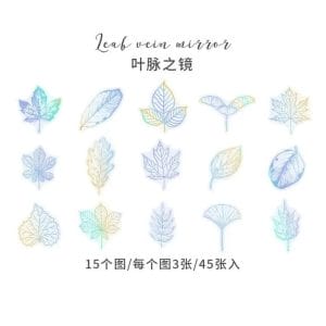 Holographic Clear PET Flowers Stickers (45 pcs) - Skeleton Leaves