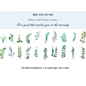 Clear PET Nature Stickers (40 pcs) - Eucalyptus Leaves