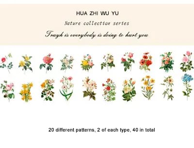 Clear PET Nature Stickers (40 pcs) - Vintage Flowers