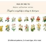 Clear PET Nature Stickers (40 pcs) - Vintage Flowers