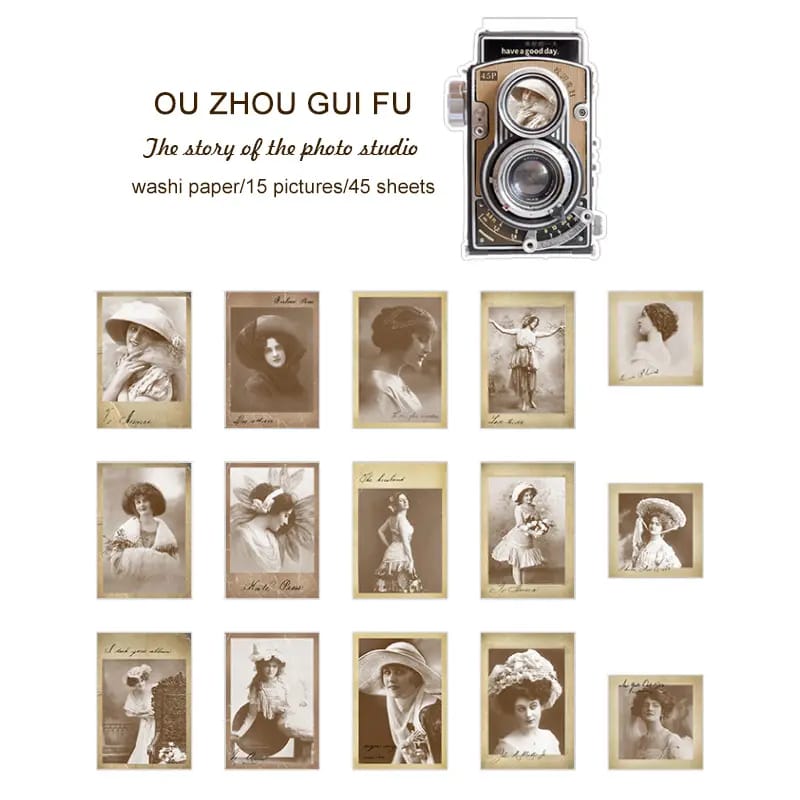 Vintage Ladies Sepia Tones Journalling Stickers (45 pcs) vintage photo Stickers HGD ZXGD001 Vintage Ladies Sepia Tones Journalling Stickers (45 pcs)