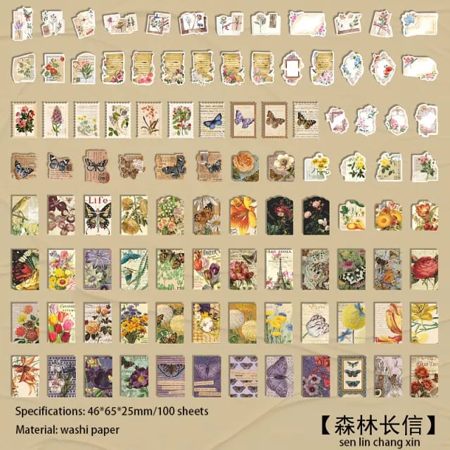 Journal Ephemera Stickers (100 pcs) (TZB-3180) 100pcs journalling Sticker box TZB 3180 Journal Ephemera Stickers (100 pcs) (TZB-3180)