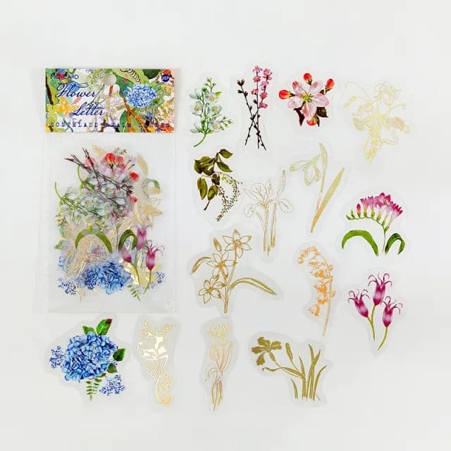 Clear PET Foiled Stickers (30 pcs) - Floral Letter 30pcs foiled clear PET stickers flower letter Clear PET Foiled Stickers (30 pcs) - Floral Letter