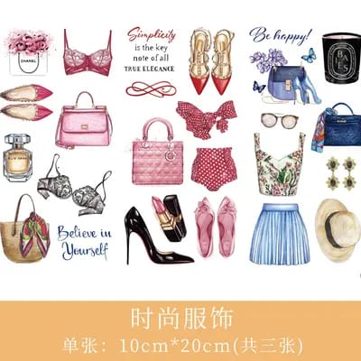 Journal Ephemera Stickers - Fashion Elements 3pc sticker sheet Fashion Elements NBES 52 Journal Ephemera Stickers - Fashion Elements