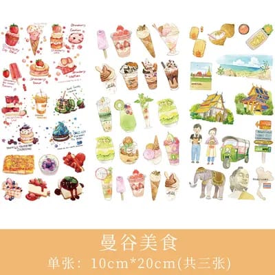 Journal Ephemera Stickers - Travel and Food 3pc sticker sheet Travel Food NBES 54 Journal Ephemera Stickers - Travel and Food