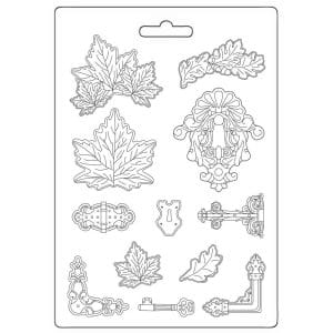 Stamperia Soft Maxi Mould 8.5"X11.5" - Magic Forest Leaves & Locks
