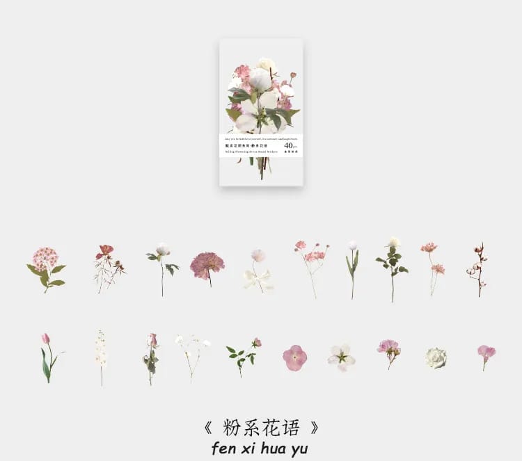 Box Clear PET Flowers Stickers (40 pcs) - Flowers (AQ211008)