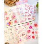 Journal Ephemera Clear PET Sticker Pack (6 sheets) – Pink Cloud Green Leaves (HDLY)