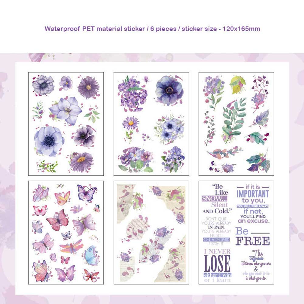 Journal Ephemera Clear PET Sticker Pack (6 sheets) – Purple Flower Dance (HDLY) pet clearSticker 20pcs HDLY purple flower dance 1 Journal Ephemera Clear PET Sticker Pack (6 sheets) – Purple Flower Dance (HDLY)
