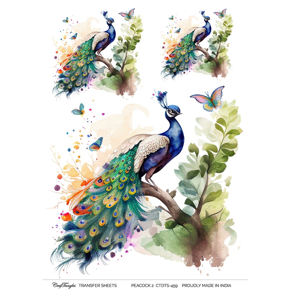 CrafTangles A4 Transfer It Sheets - Peacock 2 CTDTS 459 CrafTangles transfer sheet Peacock 2 CrafTangles A4 Transfer It Sheets - Peacock 2