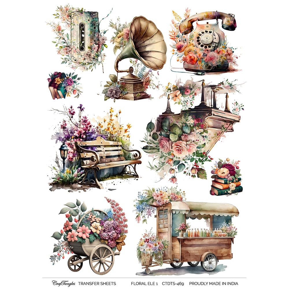 CrafTangles A4 Transfer It Sheets - Floral Elements 1 CTDTS 469 CrafTangles transfer sheet Floral Elements 1 CrafTangles A4 Transfer It Sheets - Floral Elements 1