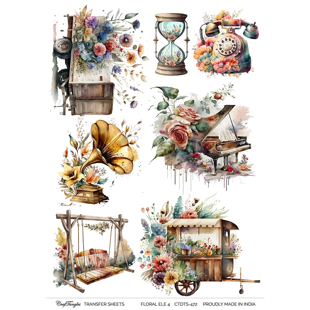 CrafTangles A4 Transfer It Sheets - Floral Elements 4 CTDTS 472 CrafTangles transfer sheet Floral Elements 4 CrafTangles A4 Transfer It Sheets - Floral Elements 4
