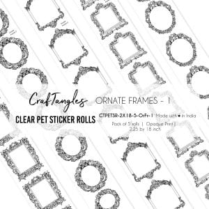CrafTangles Clear PET Journal Sticker Rolls (Pack of 5 designs) - Ornate Frames 1