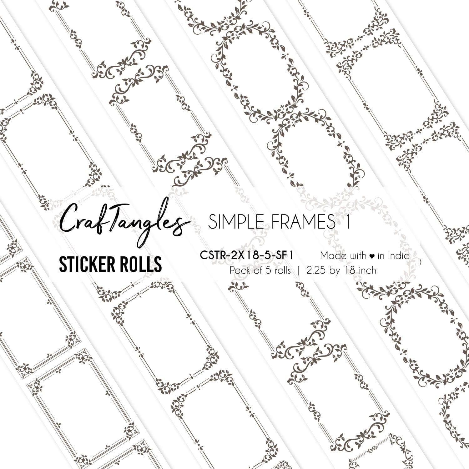 CrafTangles Journal Sticker Rolls (Pack of 5 designs) - Simple Frames 1 Simple Frames 1 2.5x18 inch Sticker Roll CrafTangles Journal Sticker Rolls (Pack of 5 designs) - Simple Frames 1