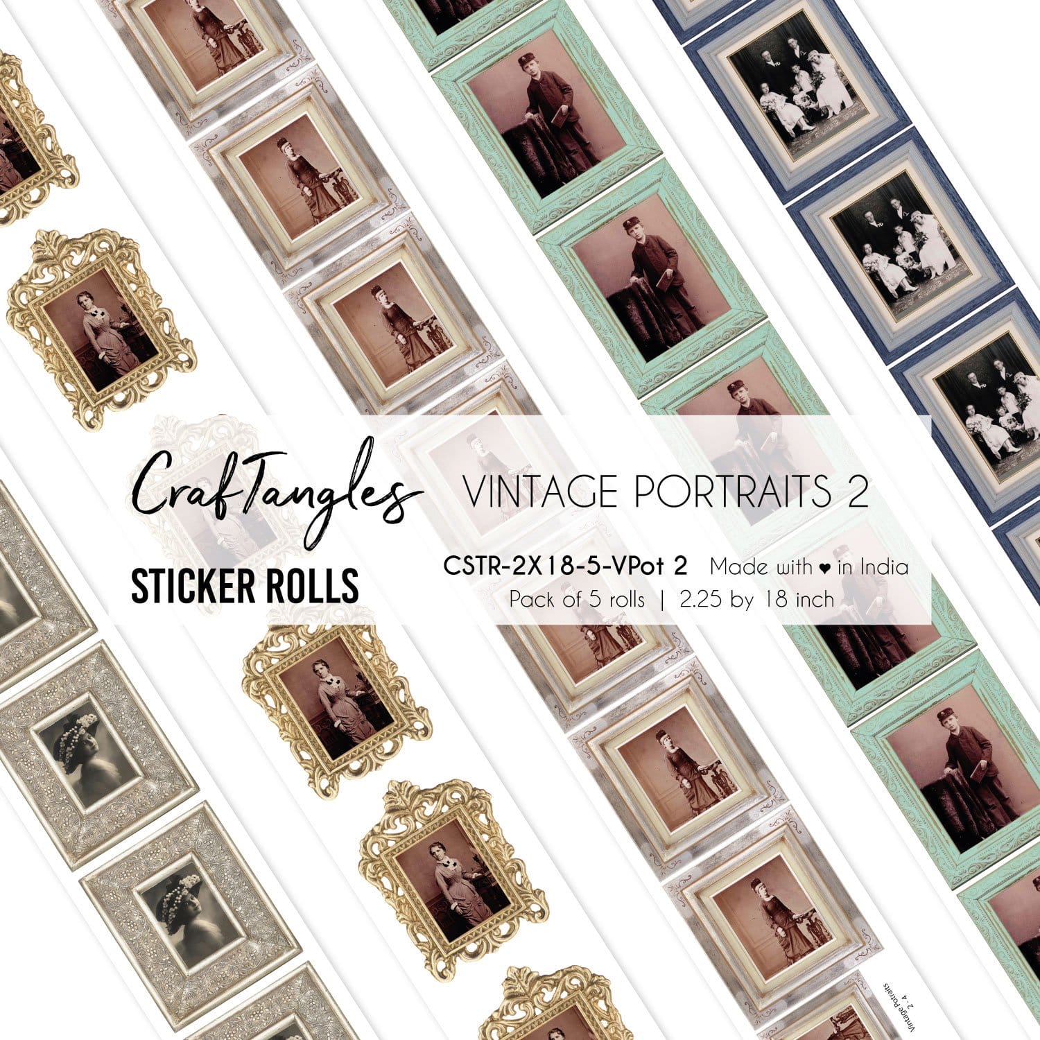 CrafTangles Journal Sticker Rolls (Pack of 5 designs) - Vintage Potraits2 Vintage Potraits 2 2.5x18 inch Sticker Roll CrafTangles Journal Sticker Rolls (Pack of 5 designs) - Vintage Potraits2