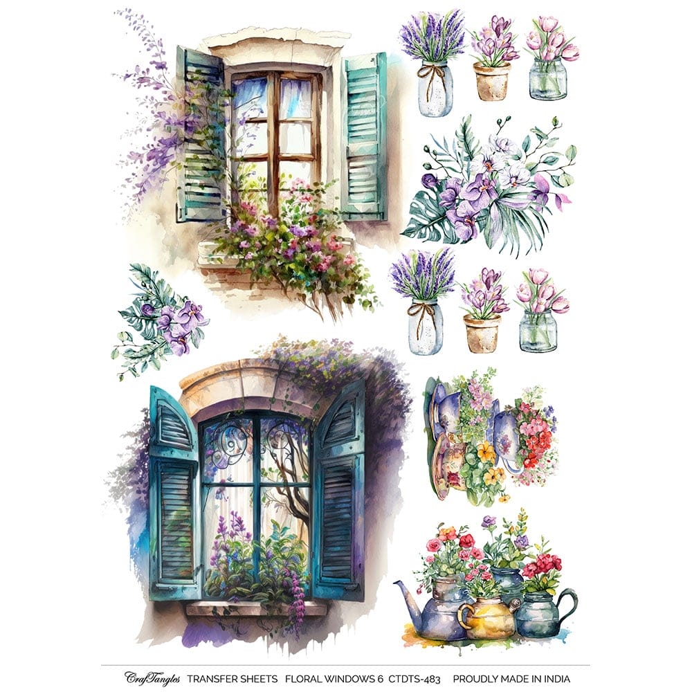 CrafTangles A4 Transfer It Sheets - Floral Windows 6 CTDTS 483 CrafTangles transfer sheet Floral Windows 6 CrafTangles A4 Transfer It Sheets - Floral Windows 6