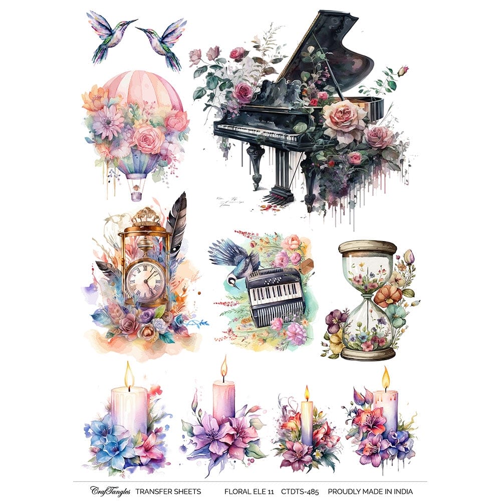CrafTangles A4 Transfer It Sheets - Floral Elements 11 CTDTS 485 CrafTangles transfer sheet Floral Elements 11 CrafTangles A4 Transfer It Sheets - Floral Elements 11