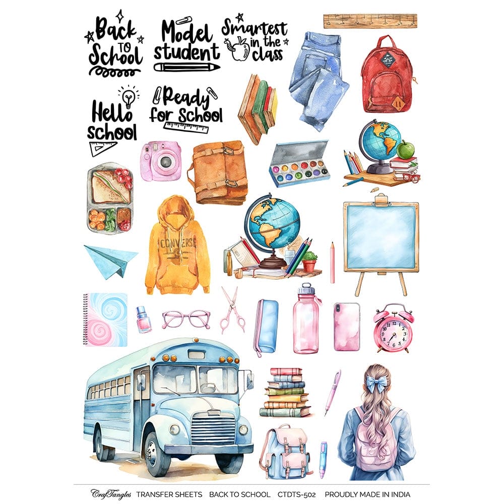 CrafTangles A4 Transfer It Sheets - Back to School CTDTS 502 CrafTangles transfer sheet Back to School CrafTangles A4 Transfer It Sheets - Back to School