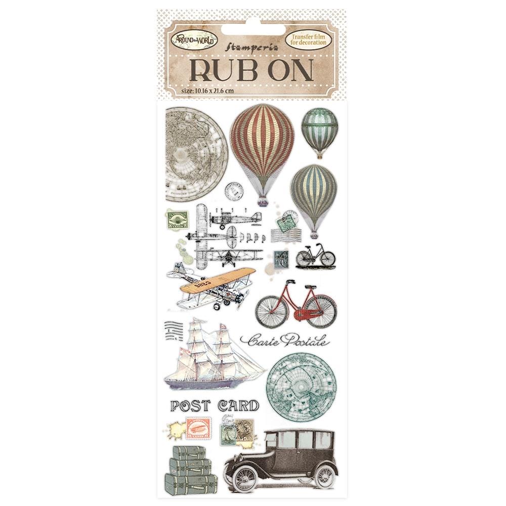 Stamperia Rub-On 4"X8.5" - Around The World Balloons DFLRB32 Stamperia Rubon Stamperia Rub-On 4"X8.5" - Around The World Balloons