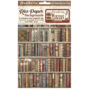 Stamperia Assorted Rice Paper Backgrounds A6 8/Sheets - Vintage Library