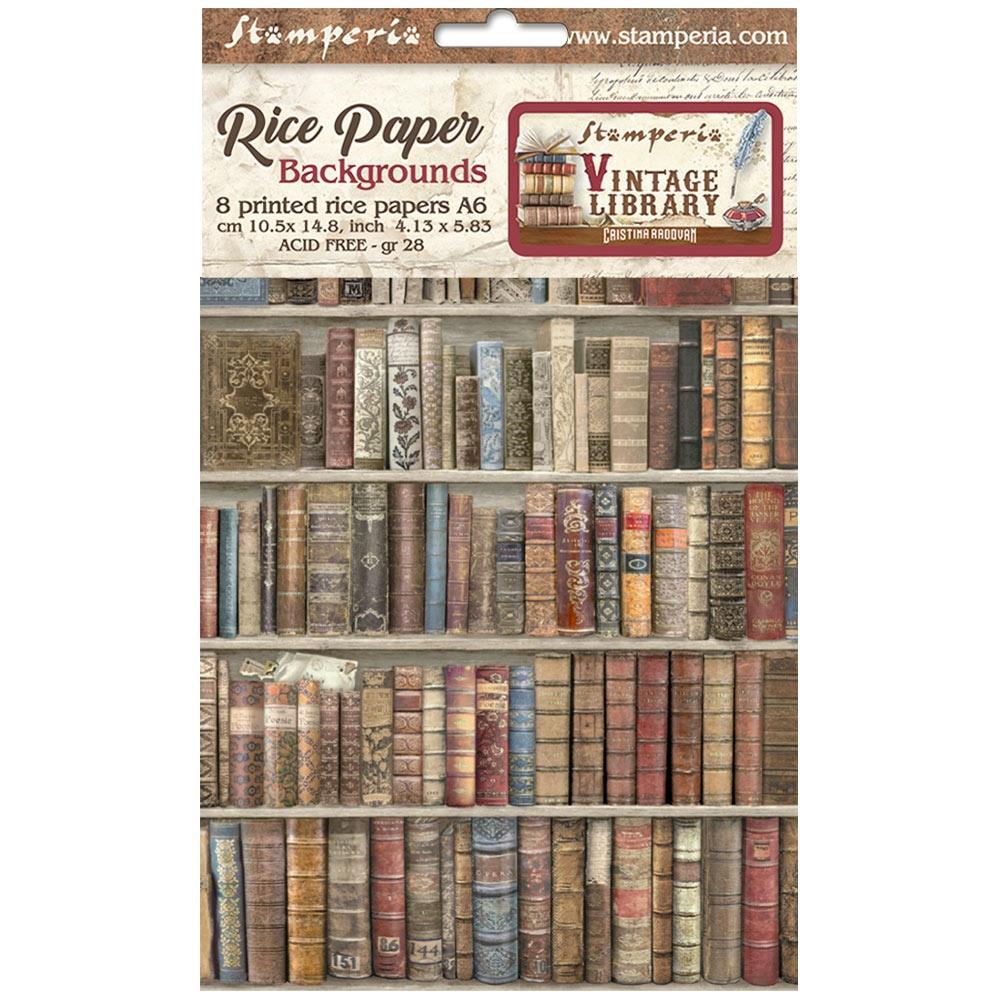 Stamperia Assorted Rice Paper Backgrounds A6 8/Sheets - Vintage Library DFSAK6001 stamperia rice paper Stamperia Assorted Rice Paper Backgrounds A6 8/Sheets - Vintage Library
