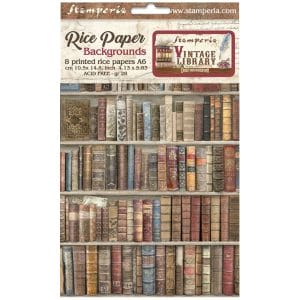Stamperia Assorted Rice Paper Backgrounds A6 8/Sheets - Vintage Library