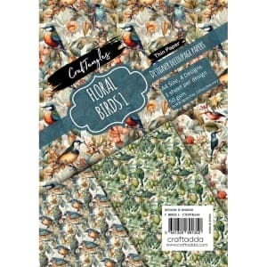 CrafTangles Decoupage Paper Pack  - Floral Birds 1 (A4) - 4 sheets