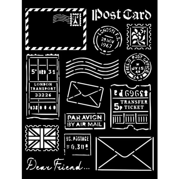 Stamperia Stencil 20 by 25 cm - Postcard, Our Way