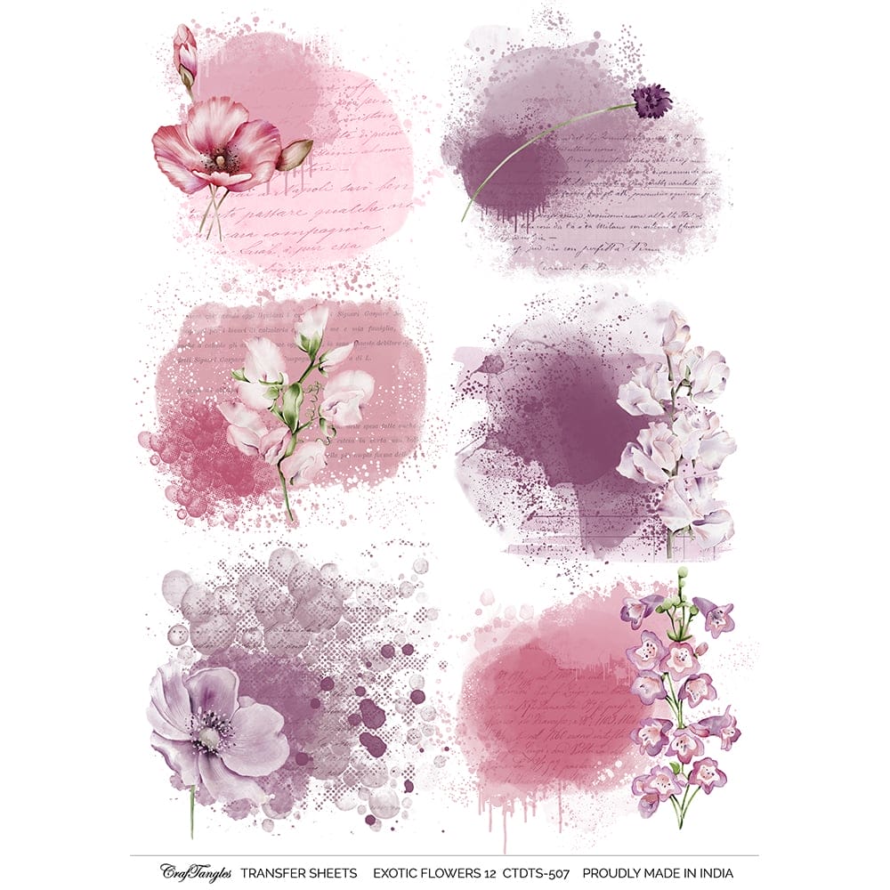 CrafTangles A4 Transfer It Sheets - Exotic Flowers 12 CTDTS 507 CrafTangles transfer sheet Exotic Flowers 12 CrafTangles A4 Transfer It Sheets - Exotic Flowers 12