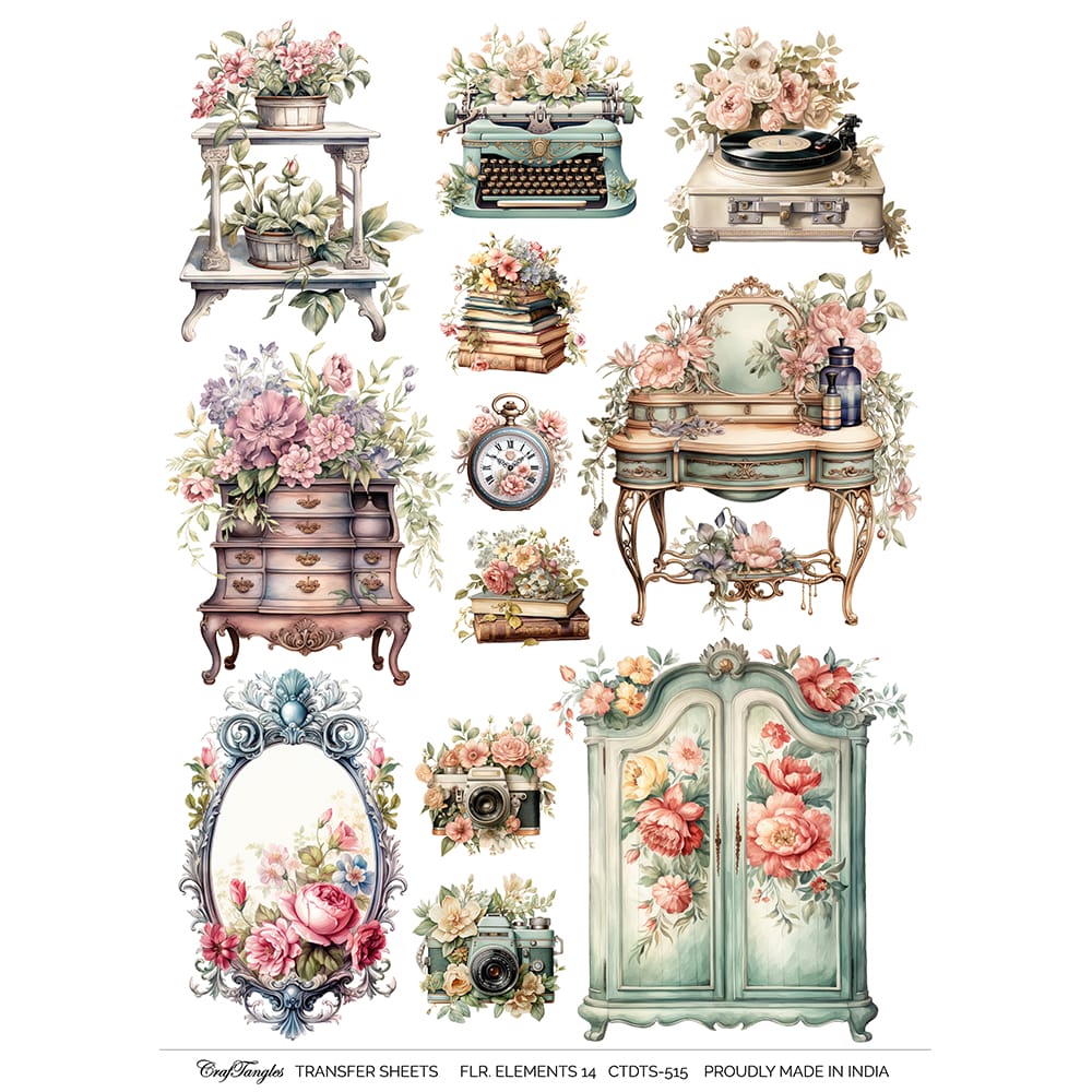 CrafTangles A4 Transfer It Sheets - Floral Elements 14 CTDTS 515 CrafTangles transfer sheet Floral Elements 14 CrafTangles A4 Transfer It Sheets - Floral Elements 14