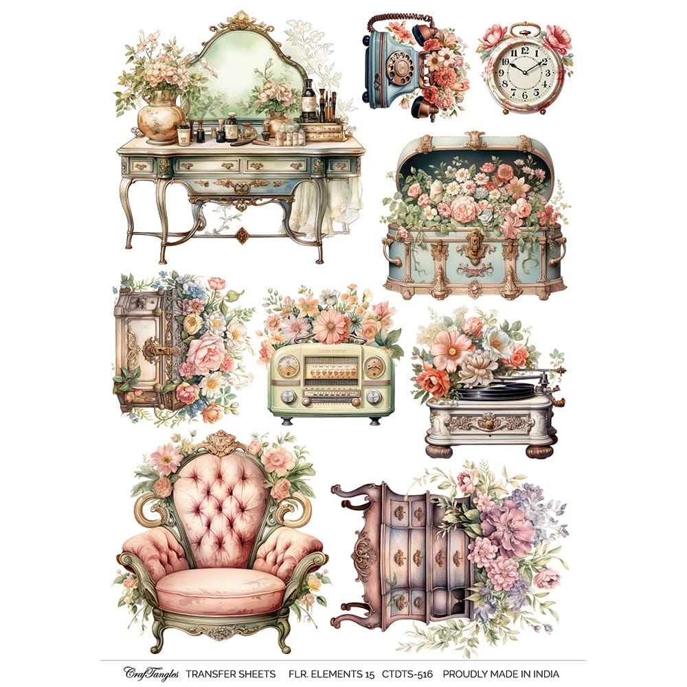 CrafTangles A4 Transfer It Sheets - Floral Elements 15 CTDTS 516 CrafTangles transfer sheet Floral Elements 15 CrafTangles A4 Transfer It Sheets - Floral Elements 15