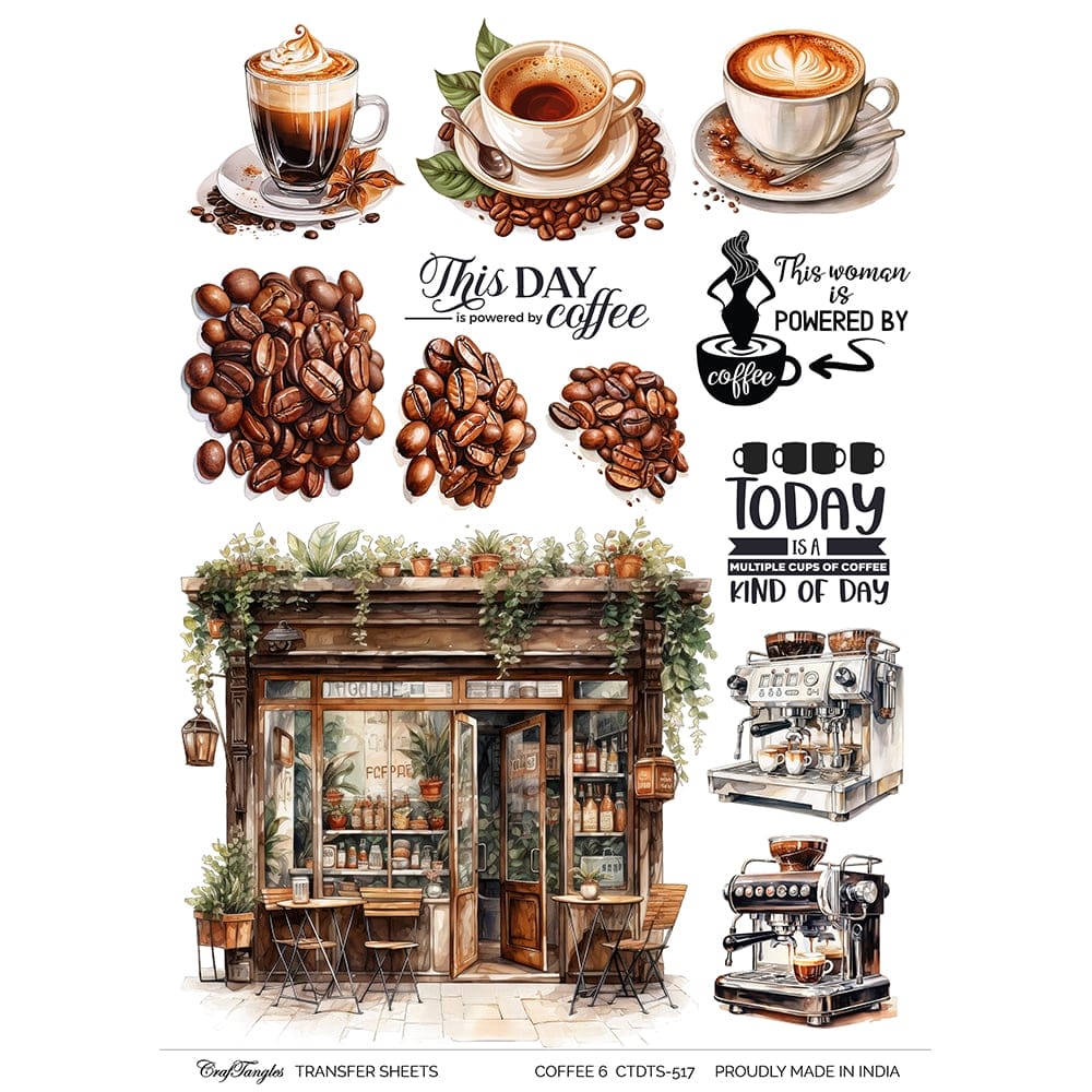 CrafTangles A4 Transfer It Sheets - Coffee 6 CTDTS 517 CrafTangles transfer sheet Coffee 6 CrafTangles A4 Transfer It Sheets - Coffee 6