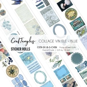 CrafTangles Journal Sticker Rolls (Pack of 5 designs) - Collage Vintage Elements - Blue