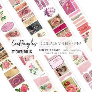 CrafTangles Journal Sticker Rolls (Pack of 5 designs) - Collage Vintage Elements - Pink