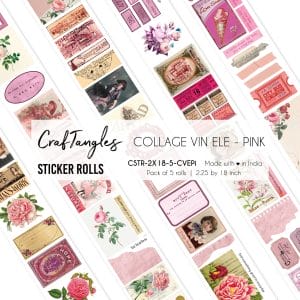 CrafTangles Journal Sticker Rolls (Pack of 5 designs) - Collage Vintage Elements - Pink