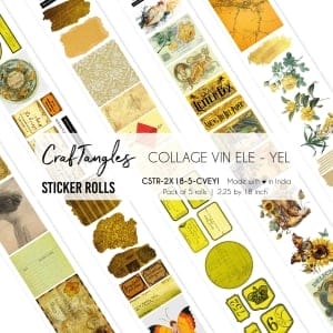 CrafTangles Journal Sticker Rolls (Pack of 5 designs) - Collage Vintage Elements - Yellow