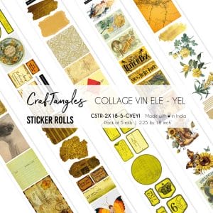 CrafTangles Journal Sticker Rolls (Pack of 5 designs) - Collage Vintage Elements - Yellow