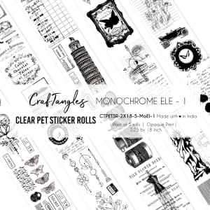 CrafTangles Clear PET Journal Sticker Rolls (Pack of 5 designs) - Monochrome Elements 1