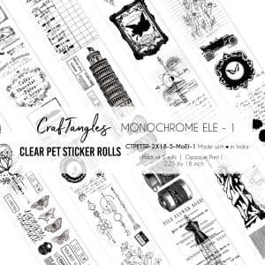 CrafTangles Clear PET Journal Sticker Rolls (Pack of 5 designs) - Monochrome Elements 1