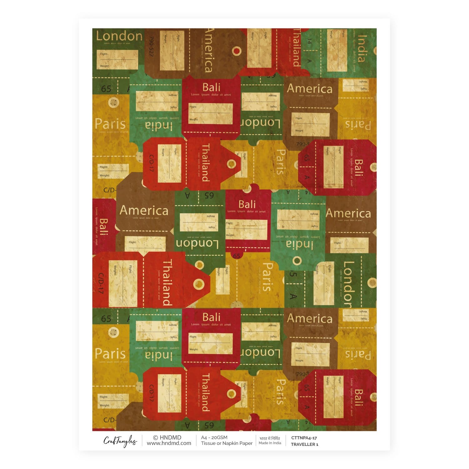 CrafTangles Decoupage Napkin / Tissue / Collage Paper - Traveller 1 17 Traveller 1 CrafTangles Tissue napkin paper CrafTangles Decoupage Napkin / Tissue / Collage Paper - Traveller 1