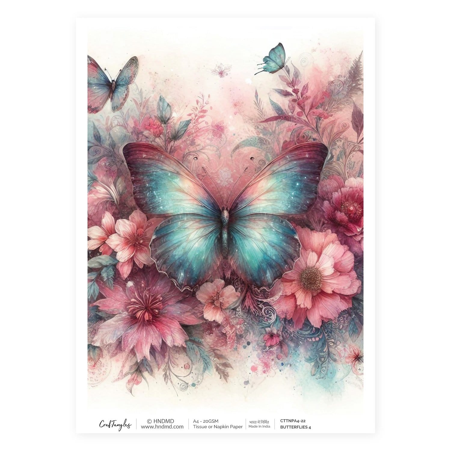 CrafTangles Decoupage Napkin / Tissue / Collage Paper - Butterflies 4 22 Butterflies 4 CrafTangles Tissue napkin paper CrafTangles Decoupage Napkin / Tissue / Collage Paper - Butterflies 4