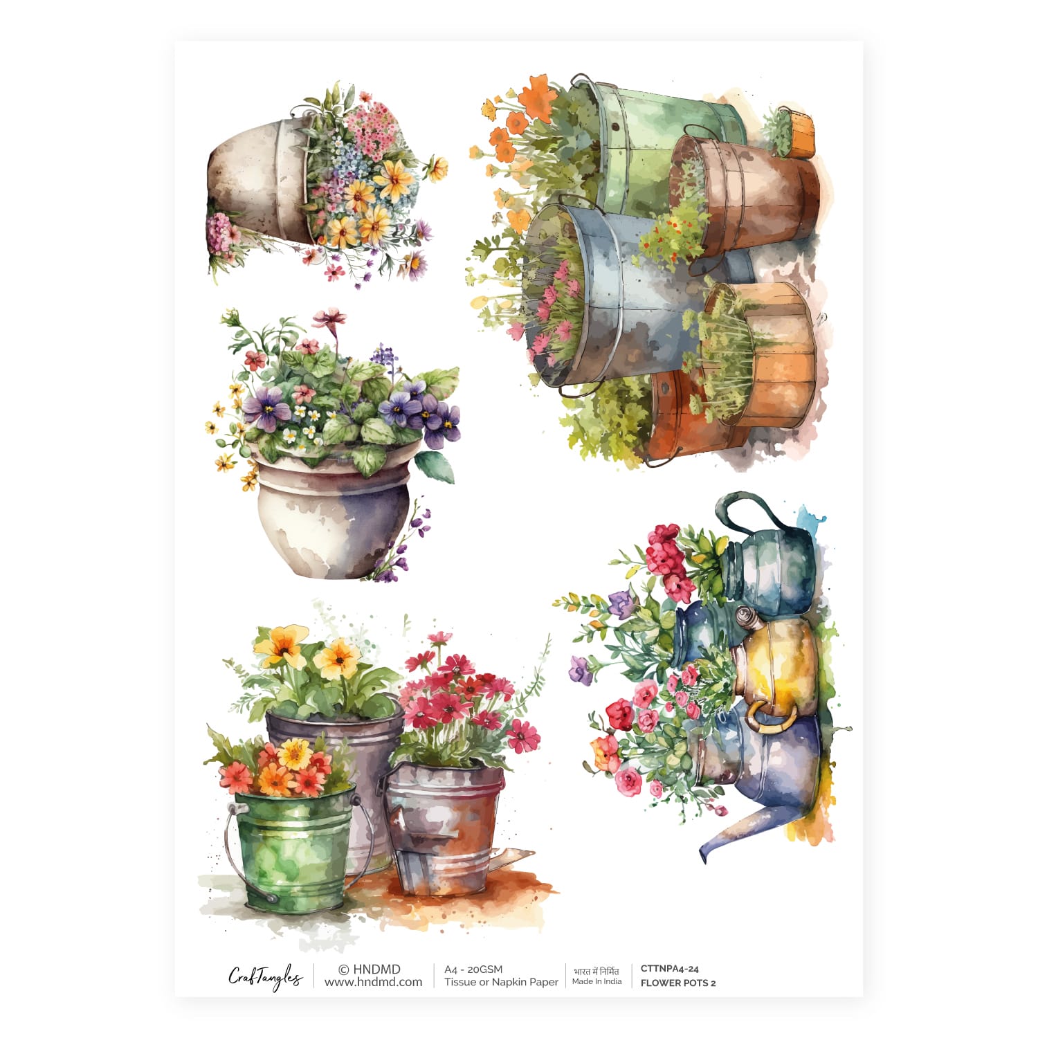 CrafTangles Decoupage Napkin / Tissue / Collage Paper - Flower Pots 2 24 Flower Pots 2 CrafTangles Tissue napkin paper CrafTangles Decoupage Napkin / Tissue / Collage Paper - Flower Pots 2