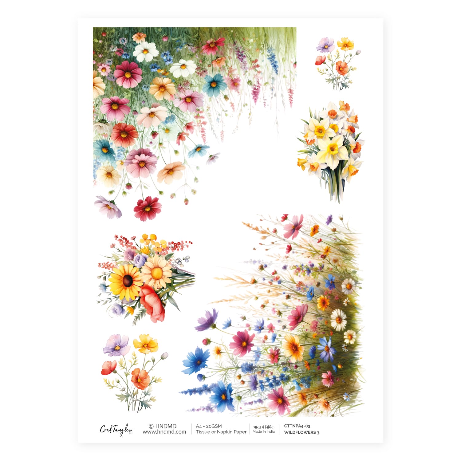 CrafTangles Decoupage Napkin / Tissue / Collage Paper - Wildflowers 3 3 WIldFlowers 3 CrafTangles Tissue napkin paper CrafTangles Decoupage Napkin / Tissue / Collage Paper - Wildflowers 3