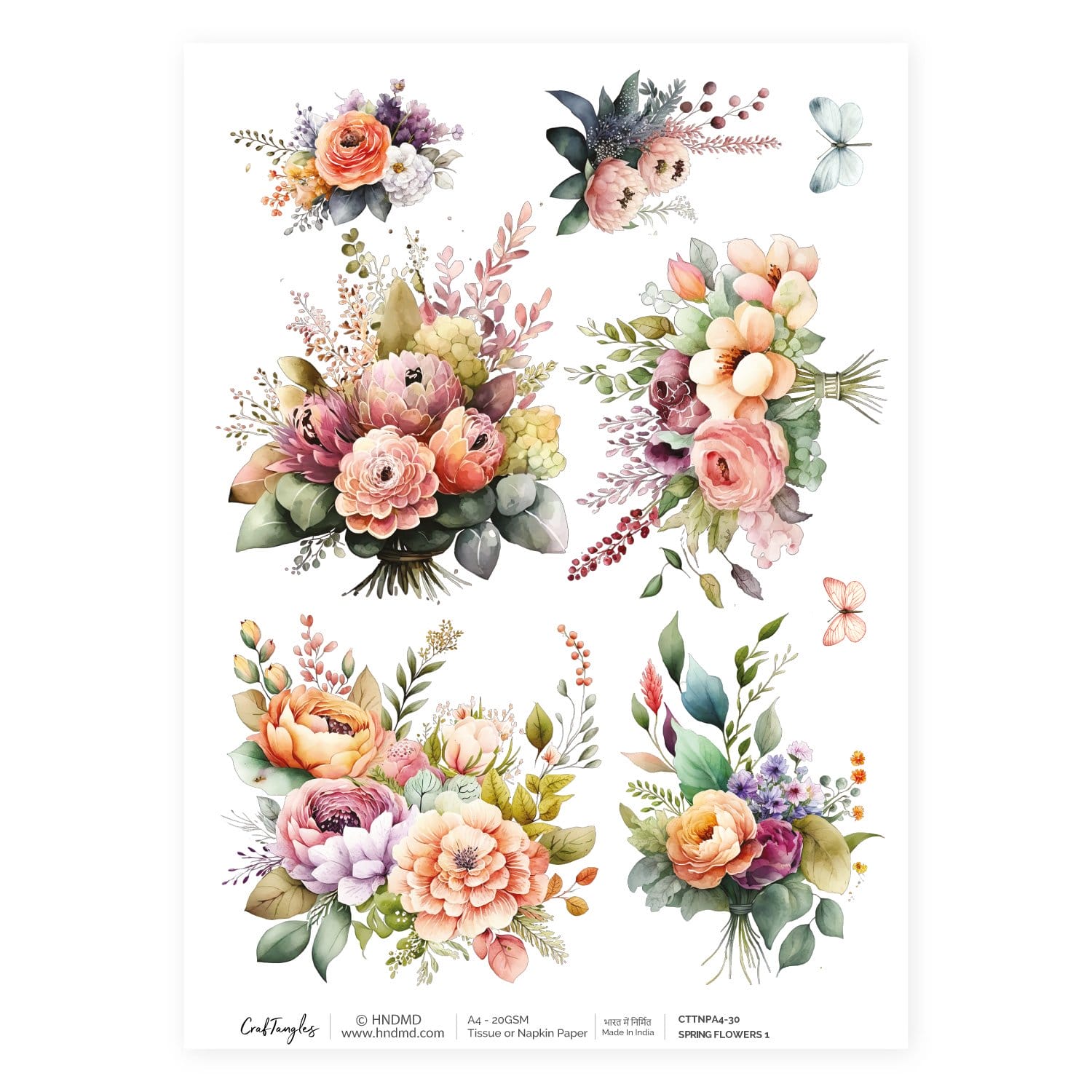 CrafTangles Decoupage Napkin / Tissue / Collage Paper - Spring Flowers 1 30 Spring Flowers 1 CrafTangles Tissue napkin paper CrafTangles Decoupage Napkin / Tissue / Collage Paper - Spring Flowers 1