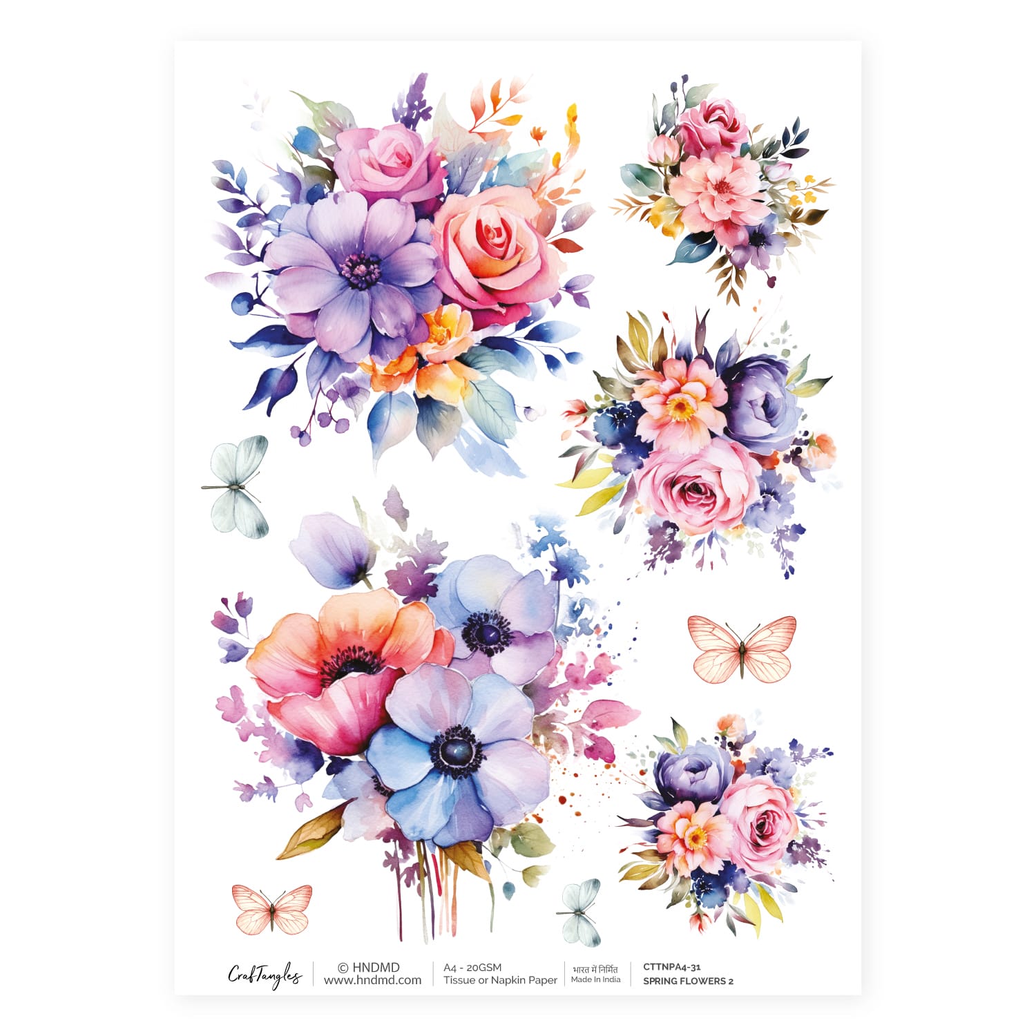 CrafTangles Decoupage Napkin / Tissue / Collage Paper - Spring Flowers 2 31 Spring Flowers 2 CrafTangles Tissue napkin paper CrafTangles Decoupage Napkin / Tissue / Collage Paper - Spring Flowers 2