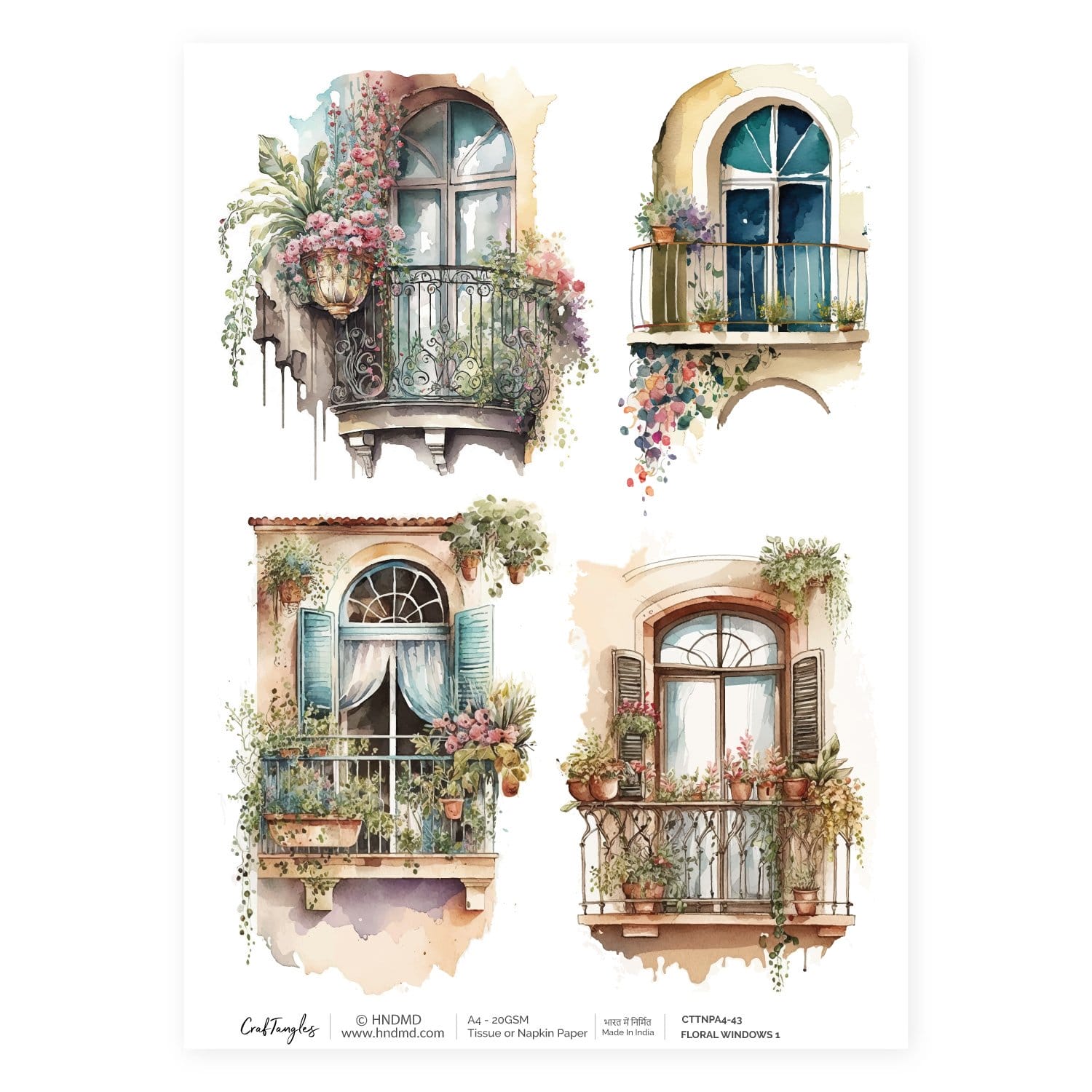 CrafTangles Decoupage Napkin / Tissue / Collage Paper - Floral Windows 1 43 Floral Windows 1 CrafTangles Tissue napkin paper CrafTangles Decoupage Napkin / Tissue / Collage Paper - Floral Windows 1